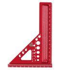 3D Multi Angle Aluminum Carpenter Ruler Protractor for woodworking scribing, red with preset angles 22.5° to 75° and hole guides