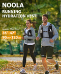 Two joggers wearing the Lightweight Running Vest With Dual 500ml Soft Flasks, Unisex Hydration Pack For Marathon Training.