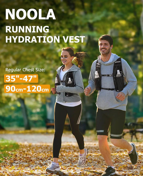 Two joggers wearing the Lightweight Running Vest With Dual 500ml Soft Flasks, Unisex Hydration Pack For Marathon Training.