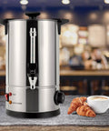 Party Ready Commercial Coffee Urn And Tea Maker 8L Large Stainless Steel Beverage Dispenser in cafe setting