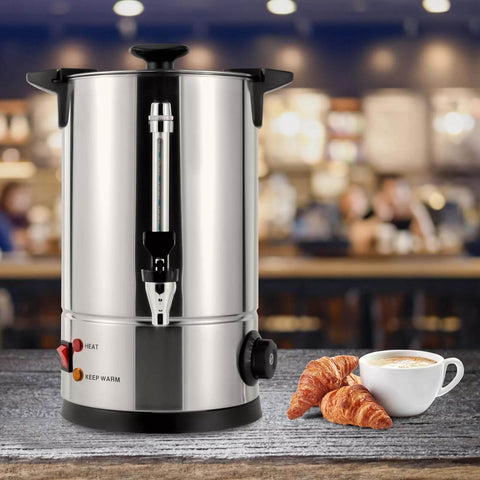 Party Ready Commercial Coffee Urn And Tea Maker 8L Large Stainless Steel Beverage Dispenser in cafe setting