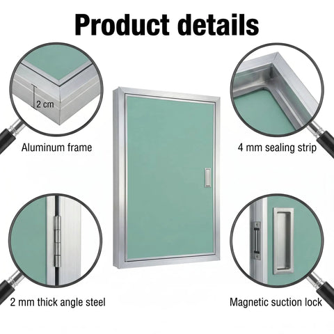 Heavy Duty Aluminum Drywall Access Panel 16 By 48 Inches No Sweat Install details showing aluminum frame and sealing strip.