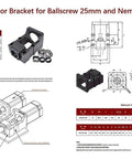 CNC Ballscrew Kit SFU RM2510 Plus Linear Guide Rail HGH25 2900mm, Ball Screw Nut, BK BF20 End Supports, Coupler, Nut Housing, Heavy Duty Motor Bracket For Nema 34 Bearing Slider Block, front view with diagrams and specifications.