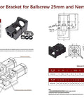 BK20 and Motor Bracket for Ballscrew 25mm and Nema 34 Motor, precision CNC component, detailed diagram and parts list.
