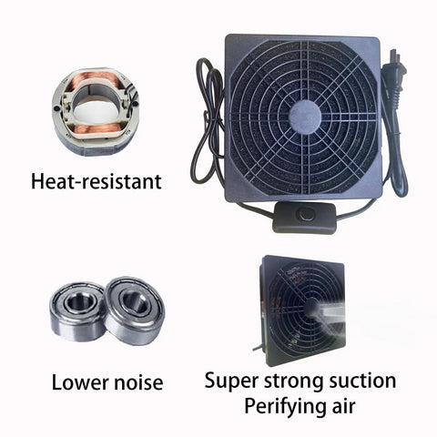 Heavy Duty Solder Fume Extractor With 5 Carbon Filters showing fan, bearings, and components for clean air