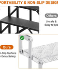 Aluminum RV Step Ladder With 4 Steps, 18-Inch Wide Outdoor Camper Stairs, Anti-Slip Surface, Portable Travel Trailer Stair Access, Durable Silver Finish, Lightweight And Built Tough For Real Outdoor Use, Corrosion-Resistant Build For Easy Storage showing non-slip step surface
