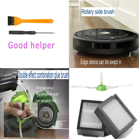 Replacement Parts Kit For Vacuum Cleaners With Efficient Filters Edge Cleaning Brushes And Multi Rubber Brushes Includes Screws Screwdriver And Cleaning Brush For I3 I3 Plus I4 I4 Plus I6 I6 Plus I7 I7 Plus I8 I8 Plus E5 E6 E7 And J Series, showing brushes filters and tools