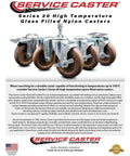 Service Caster high-temperature swivel caster set of 4 with brakes, 4-in glass-filled nylon wheels, 350 lb capacity per caster
