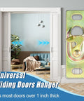 Pocket Door Hardware Kit For Sliding RV Doors With Hanger And Rollers Connection Plate Universal Fit image showing installed kit.