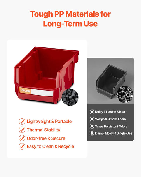 Kick Some Clutter To The Curb With This Rock Solid Set Of Twelve Wall Mounted Plastic Storage Bins And Three Heavy Duty Rails Built For Organizing Screws Nuts Bolts And Fasteners In Your Garage Or Workshop Project. Red PP storage bin, lightweight, durable, ideal for organizing hardware.