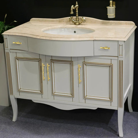 White vanity cabinet with Brushed Gold Cabinet Pulls 7.5 Inch Hole Center Zinc Alloy Heavy Duty Drawer Handles 6 Pack