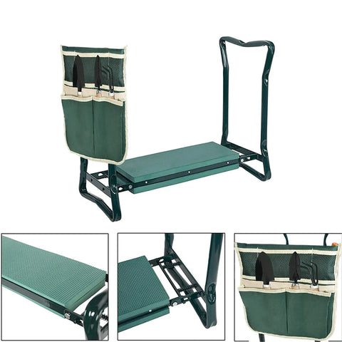 Foldable Garden Kneeler And Seat With Soft Cushion, Heavy Duty Garden Bench, Tool Pouch And Kneeling Pad for weeding and planting.