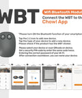 Wifi/Bluetooth Module instructions for connecting to Chow! App with step-by-step guide and device setup visuals.