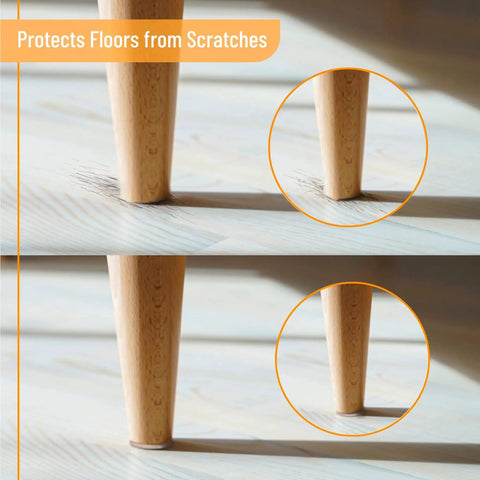 Comparison of floor scratches with and without Felt Furniture Pads Set With 133 Pieces Brown And Beige Chair Leg Protectors.
