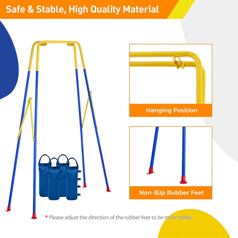 Foldable Kids Swing Stand With Four Sandbags, Sturdy Heavy Duty Metal A Frame For Indoor Or Outdoor Backyard Use, Non-slip feet