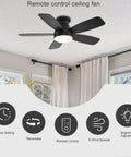 Dope 42 Inch Low Profile Ceiling Fan With Lights Remote App Control Reversible DC Motor Dimmable 3CCT Black Flush Mount