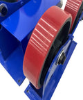 Heavy Duty Rotary Welding Positioner Tank Turner With 2200 Lb Load Capacity, featuring red rollers and blue metal frame for pipe support.
