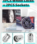 Secure Your Rig With This Badass Set Of Five Wheel Lock Nuts Designed For Real Tough Use Featuring 1 2 20 Thread Size 60 Degree Cone Seat 1.27 Inch Length And Anti Theft Protection For Trucks And Trailers, showing 5 wheel locks and 2 sockets.