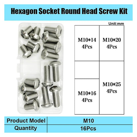 Hex Socket Hexagon Button Cap Head Metric Machine Bolt Assortment Kit M2 Through M10 For DIY Projects And Metalworking Precision Fasteners And Hardware Essentials M10 304 stainless steel bolts in storage case
