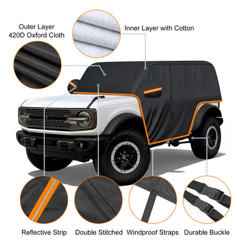 Ford Bronco 2 Door Cab Cover 420D Oxford Fabric Waterproof All Weather Sun Rain UV Dust Protection With Zipper Door shown on vehicle