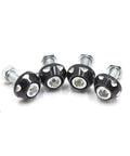 Fresh Black Aluminum Alloy License Plate Bolt Screws Pack For Cars And Motorcycles Decorative Mounting Hardware showing four sleek fasteners.