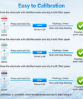 Instructions for calibrating the 5 In 1 Digital Pool Water Tester With pH And Salinity Meter, showing step-by-step process.