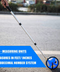 Compact 6 Inch Measuring Wheel For Quick Distance Check In Feet On The Job with telescopic handle on pavement