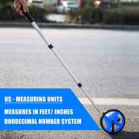 Compact 6 Inch Measuring Wheel For Quick Distance Check In Feet On The Job with telescopic handle on pavement