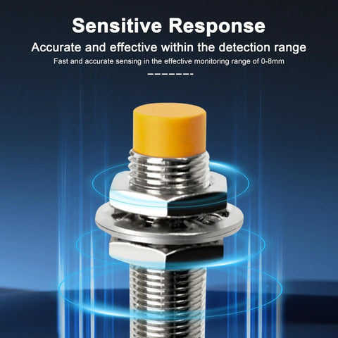 Inductive Proximity Sensor M12 4mm Detection Unshielded NPN NO with blue detection aura for industrial automation.