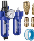Three Eighths NPT Compressed Air Filter Regulator Lubricator FRL With Zinc Alloy Body, Five Micron Brass Element components