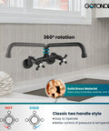 Wall Mount Kitchen Faucet With Double Cross Handles, Brass Construction And Brushed Nickel Finish, Six Inch Center Hole