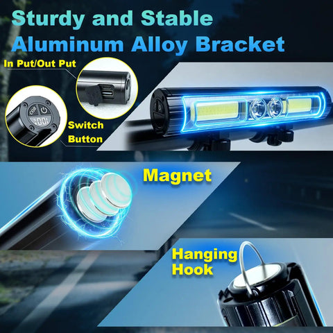 Beast Bright Bike Light Set With 10000 Lumen Headlight And Tail Light, Ten Plus Modes, 8000mAh Rechargeable Battery, Aluminum Waterproof Design, Dual Spotlight And Floodlight, Long 72 Hour Runtime For Mountain Trails