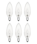 Long Lasting 25W B10 Candelabra Base Light Bulbs 175 Lumens 2850K Soft White Clear Glass 6 Pack arranged vertically