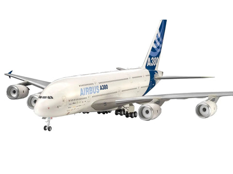 One Hundred Forty Four Scale Airbus A380 Advanced Model Kit With 163 Pieces, Requires Assembly And Painting, displayed from front left