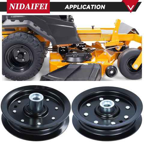 605512 Idler Pulley And 604219 Pulley Kit For Hustler 52 And 42 Inch Mowers under deck application and close-up view