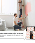 Pro Level Heavy Duty Paint Roller Brush Set With Comfortable Tpr Rubber Grip And Sturdy Steel Tray Frame in use during home painting.