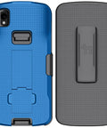 Heavy Duty Kickstand Case Paired With Swivel Belt Holster Combo For Zebra Tc22 And Tc27 Warehouse Scanners Delivering Dead Reliable Protection And Swift One Hand Mounting Blue - Front and back view.