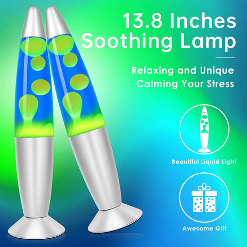 13.8 Inch Liquid Motion Table Lamp With Green Wax In Blue Liquid Creates Chill Vibe Night Light For Adults And Kids