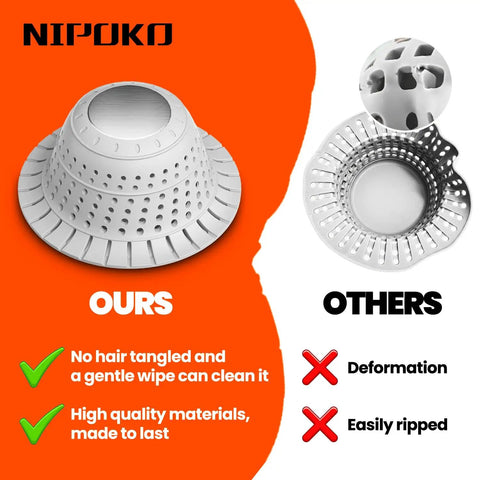 Universal Silicone Bathtub Drain Strainer With Tall Dome Design showing durable gray silicone hair catcher with easy cleaning features.