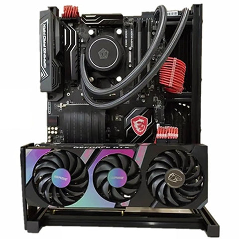 Open Frame Test Bench Case With Aluminum Rack Bracket For ATX Motherboards, Supports Air Cooling And 180mm Water Cooling, DIY Creative Vertical Overclocking Chassis Kit front view