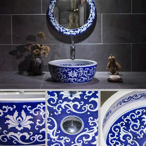 Top Shelf Vintage Round Ceramic Vessel Sink For Bathroom Vanity Above Counter Durable Porcelain Wash Basin With High Gloss Premium Glaze