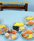 Eight Pack 9 Inch Divided Plates With Spoons Set Colorful Stackable Portion Control Dinner Plates Plastic Unbreakable Microwave Safe