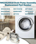 Front Load Washer Drain Pump Assembly Replacement Works With GE Models WH23X10038 And WH23X25461 120V 60Hz With Removable Filter Plug And Play For Easy Install And Quiet Operation shown with washer and pump