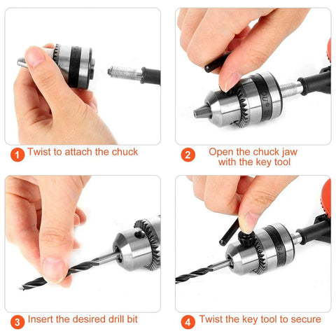 Steps to set up 3/8 Inch Hand Drill With Manual Crank And 8 Piece Drill Bit Set Safe Double Pinions Design Adjustable Chuck 1.5 To 10mm