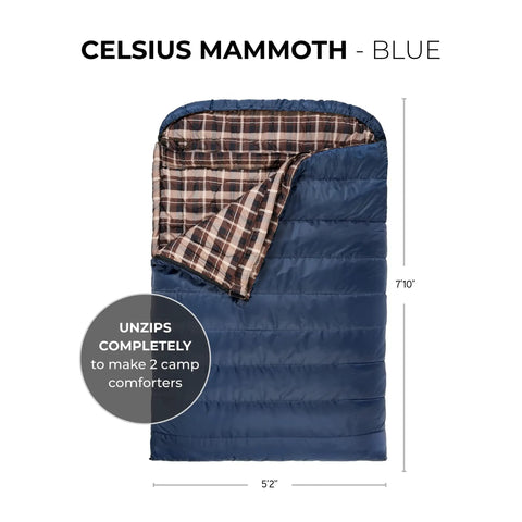 Double Sleeping Bag For Family Camping 20 Degree Warmth With Dual Zippers And Included Compression Sack Spacious Queen Size Great For Camping Hunting And Base Camp Adventures, blue unzipped
