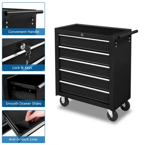 Heavy Duty Rolling Tool Storage Cabinet With Five Deep Drawers And Secure Padlock Grease Monkey Approved Workshop Workhorse Featuring Cushioned Top Tray And Smooth Glide Casters