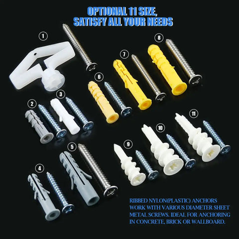 Image of 212 Piece Tough As Nails Phillips Flat Head Self Tapping Screw And Ribbed Wall Anchor Assortment Kit with nylon anchors.