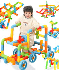 No Fuss Learning 156 Piece Pipe Building Blocks Set with colorful interlocking tubes for toddler play.