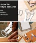 Heavy Duty Miter Spring Clamps Kit With Pliers For Woodworking Pros, Perfect Tool Set For Picture Frames Crown Molding And Trim Projects, Stainless Steel Grip Holds Tight Angles Securely. Stainless steel clamps hold picture frame corners and trim joints.