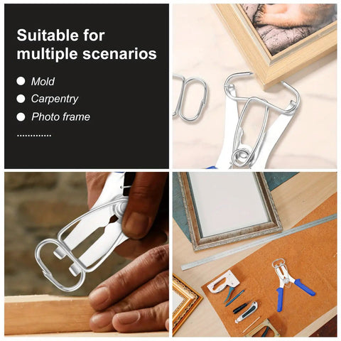 Heavy Duty Miter Spring Clamps Kit With Pliers For Woodworking Pros, Perfect Tool Set For Picture Frames Crown Molding And Trim Projects, Stainless Steel Grip Holds Tight Angles Securely. Stainless steel clamps hold picture frame corners and trim joints.
